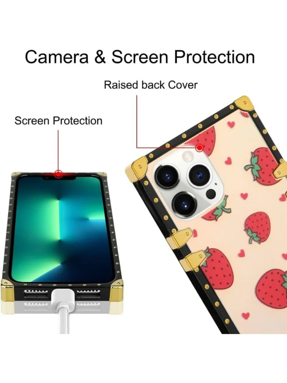 Strawberry Gradient‎ iPhone XR Case – Gold Trim Square, Slim Protective Cover